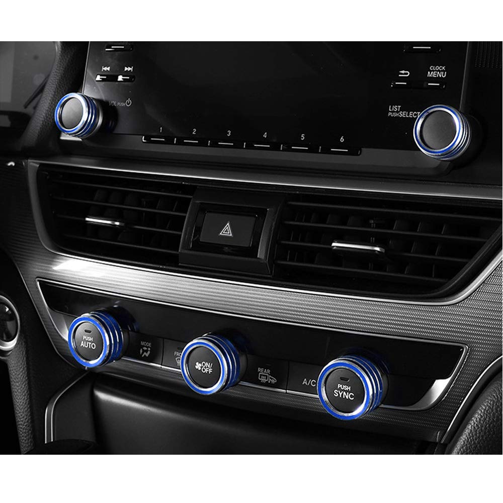 Thor-Ind 5Pcs Aluminum Car Centre Console Ac Air Conditioning Knob Sound Volume Knob Cover Trim For 10Th Honda Accord Sedan Sport Ex Ex-L Lx 2018 2019 2020 2021 (Blue)