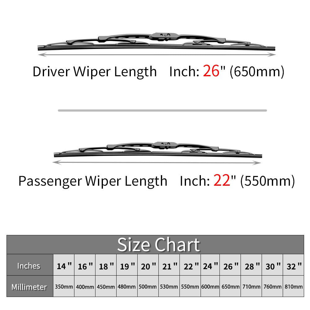 OTUAYAUTO Windshield Wiper Blades - Replacement for 2002-2008 Corolla, 24"+18", Rubber, Black