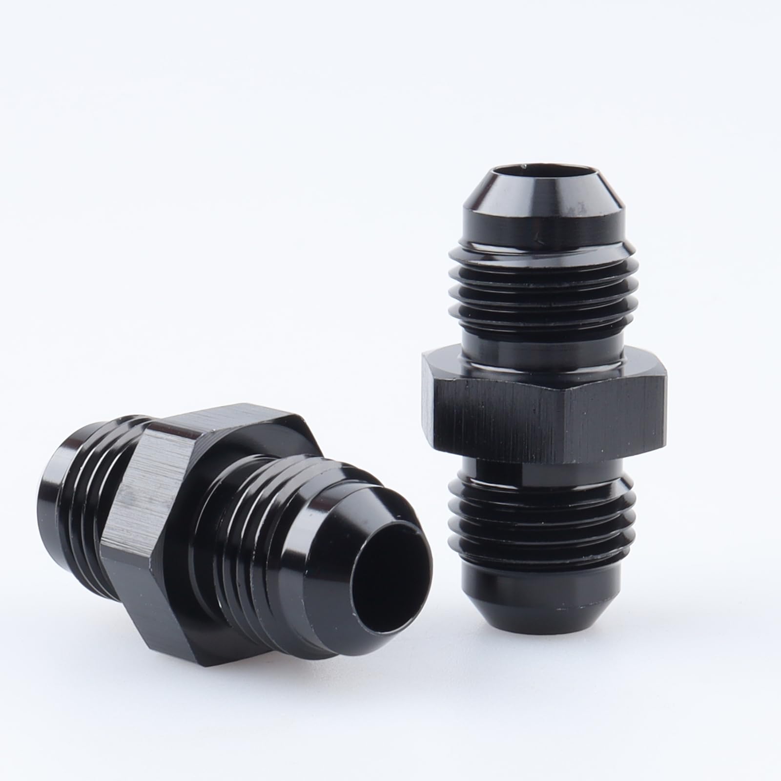 AC PERFORMANCE -6 AN Male Flare to -6 AN Male Coupling Hose Union Fuel Fitting Adapter Aluminum Black, Pack of 2