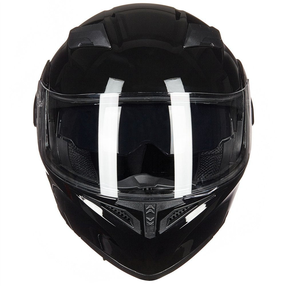 Ilm Motorcycle Dual Visor Flip Up Modular Full Face Helmet Dot 6 Colors Model 902 (M, Gloss Black)