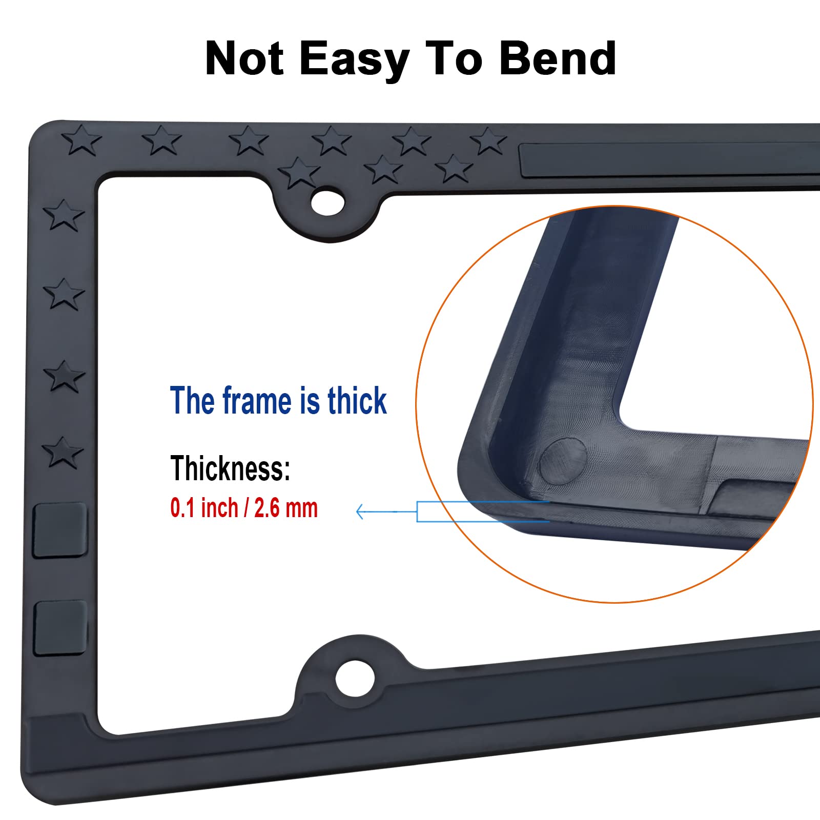 Aootf American Flag License Plate Frames- Patriotic Black Usa Stars And Stripes Flag Car Tag Frame, 2 Pack 4 Hole Thin Plastic H