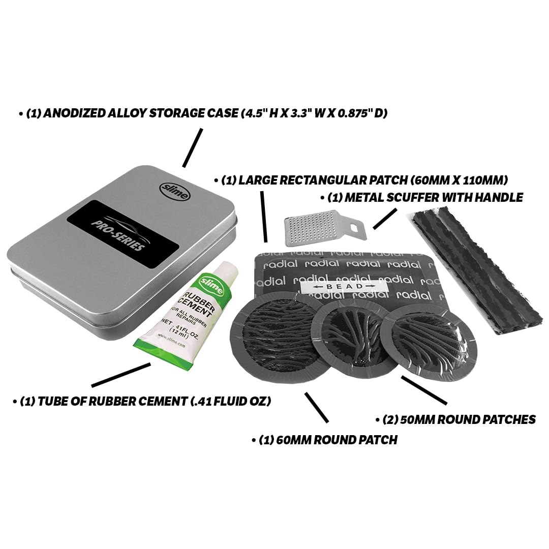 Slime 20458 Tire Repair Patch & Plug Kit, Pro-Series, Storage Tin, 10-Pieces