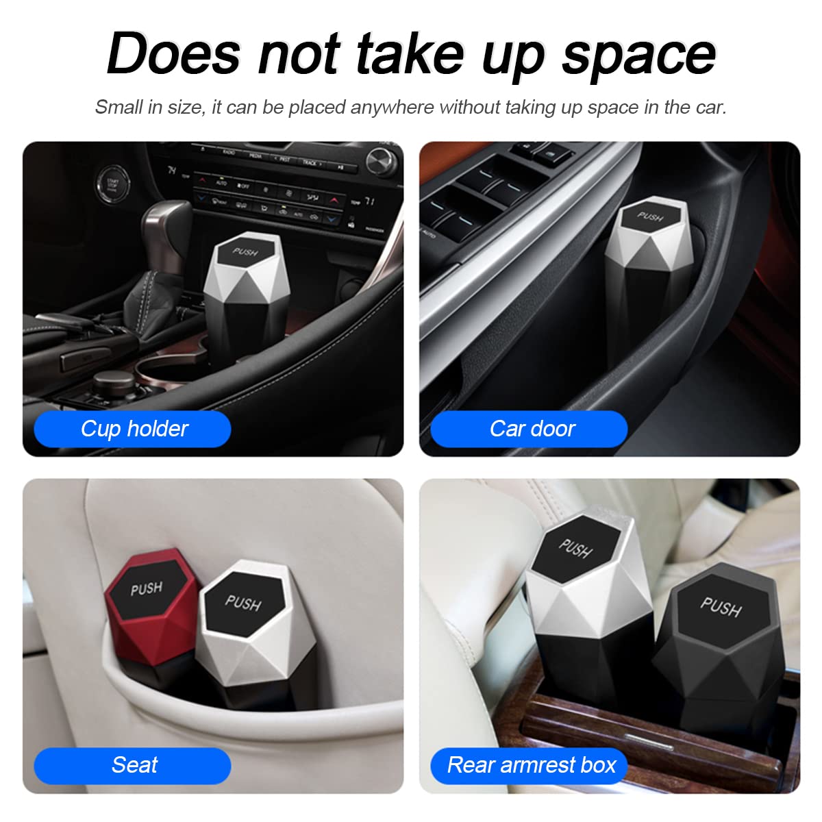 Car Trash Can with Lid, Mini Portable Auto Garbage Can, Small Leakproof Diamond Design Trash Dustbin, Waterproof Vehicle Rubbish