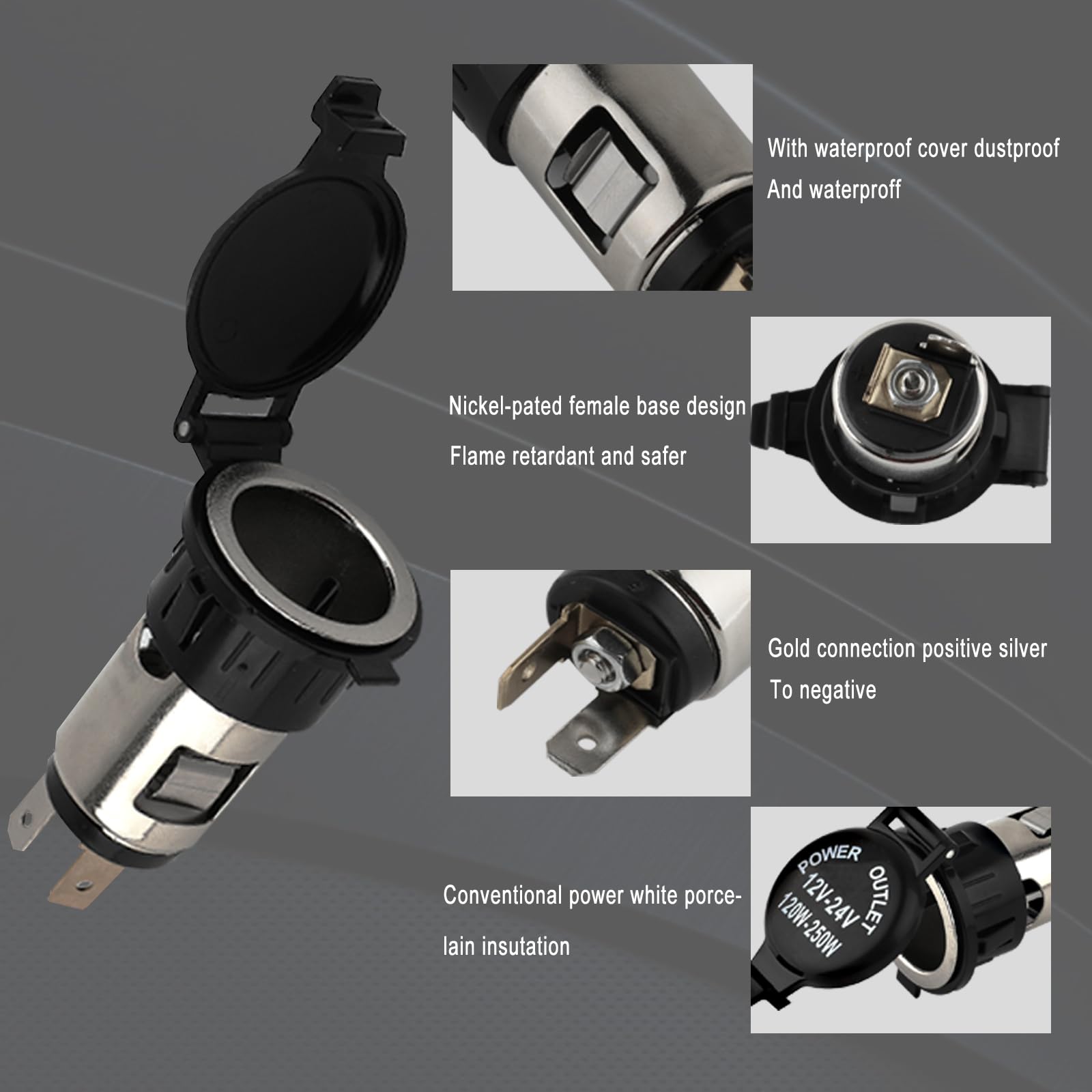 ZHSMS 12V Car Cigarette Lighter Socket, Waterproof Female Power Outlet, Model ZHSM-DYQCZ-MINI, 2 Pack