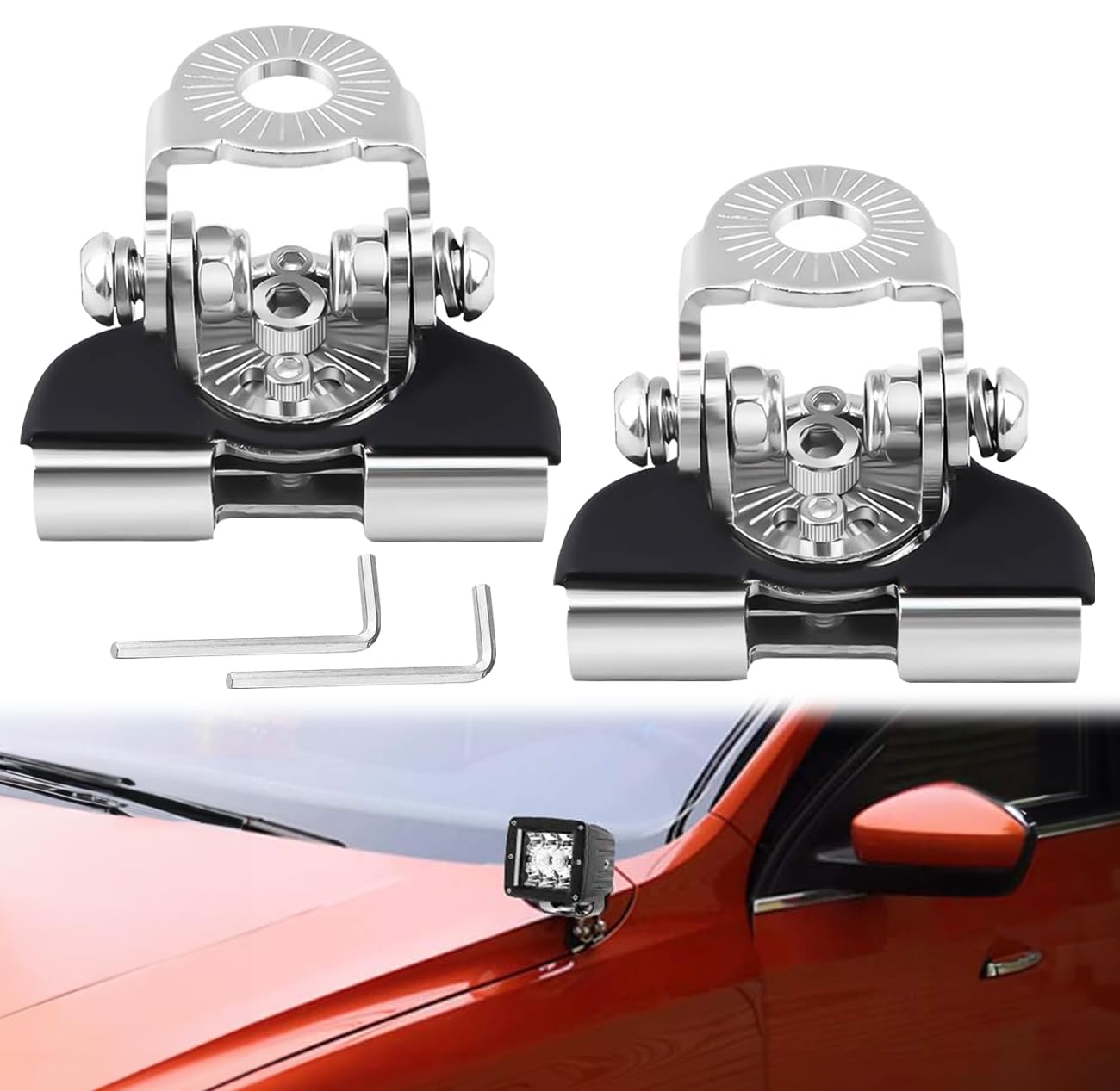 Universal Led Light Bar Mounting Brackets, Hood Mount Brackets A Pillar Hood Clamp Work Light Holder 304 Stainless Steel For Off