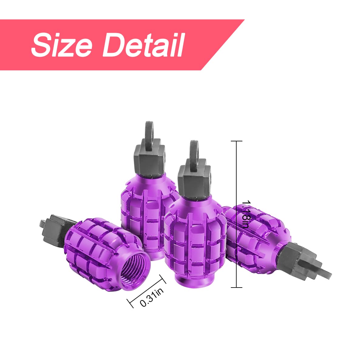 4 Pcs Car Tire Valve Stem Cap/Cover, Airtight Anti-Rust Valve Stem Caps Universal For Most Cars, Vehicles, Bicycles, Motorcycles And More, Cool Car Accessories For Men Women (Purple)