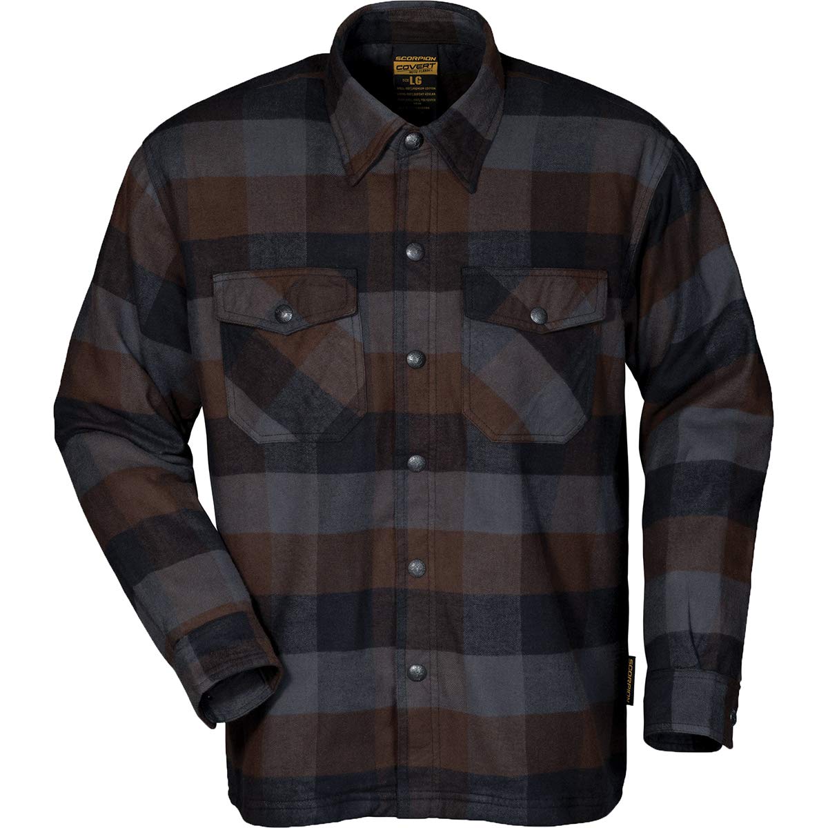 Scorpionexo Covert Men'S Long Sleeve Motorcycle Flannel Riding Shirt With Pockets For Optional Ce Rated Armor (Black/Brown/Grey - 5X)