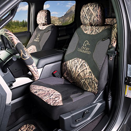 Ducks Unlimited Low Back Seat Cover, Universal Polyester, Stacked Logo (Mossy Oak Blades), Model DSC7003
