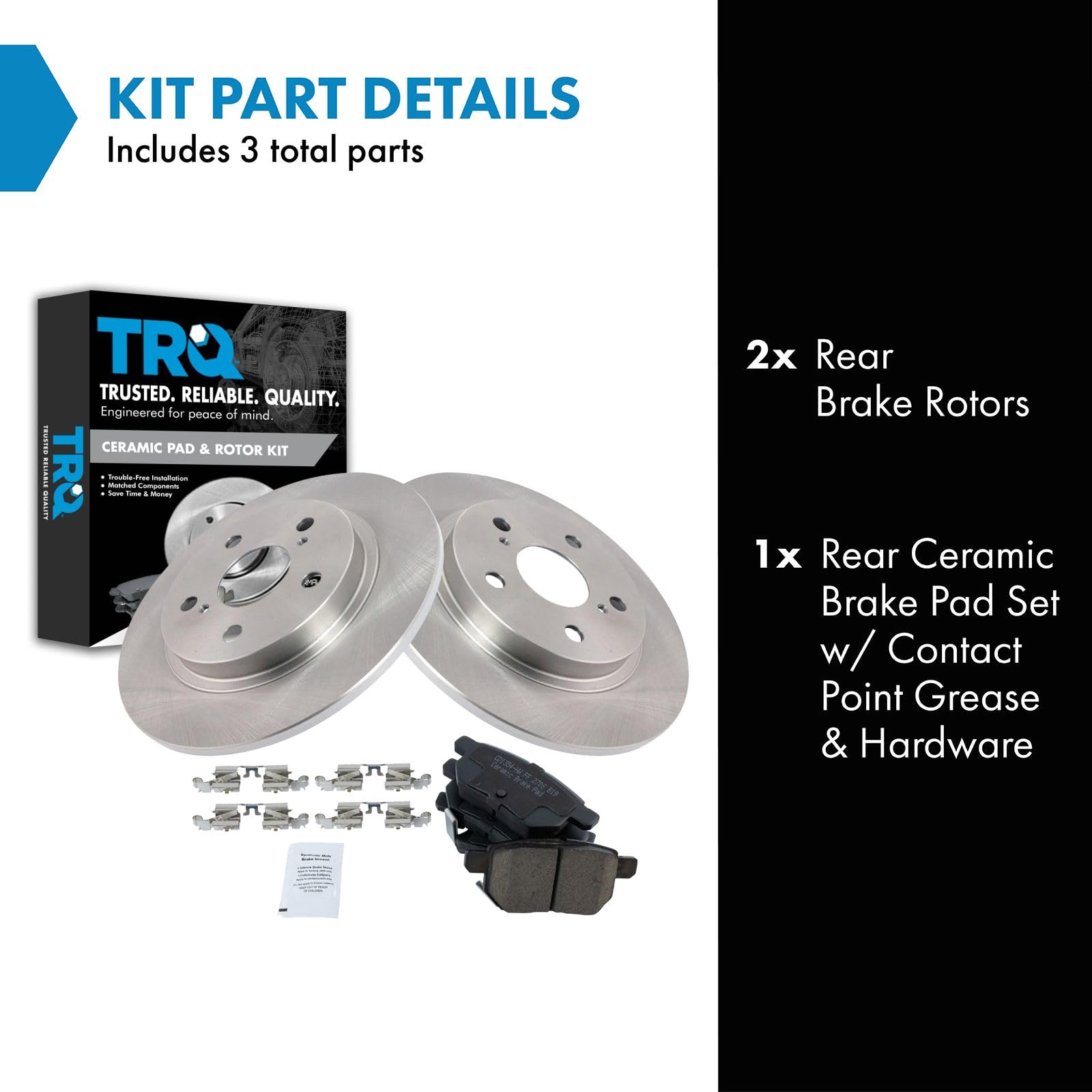 TRQ Rear Brake Pad & Rotor Kit Brake Pads Brake Rotor Ceramic Compatible with 2009-2010 Pontiac Vibe 2016 Scion iM 2008-2015 xB