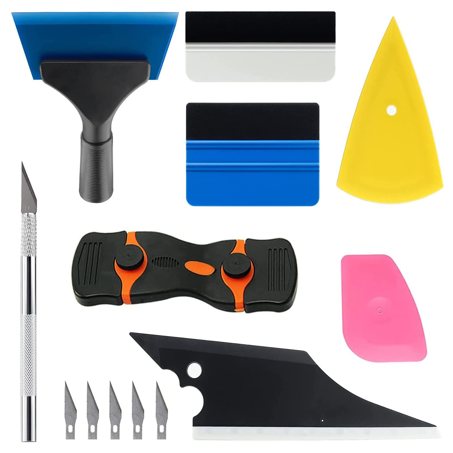 Yxgood Car Window Tint Application Tools Kit, 8 Pcs Vehicle Glass Protective Film Installing Tool Car Window Film Squeegee Automotive Film Scrapers Window Tint Tools (8)