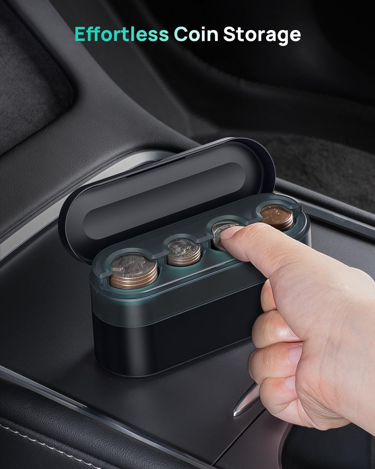 HALOBLK Coin Holder Organizer for Car - Black, 1 Pack, Model HL01CB, Durable ABS Material, Compatible with Most Vehicles