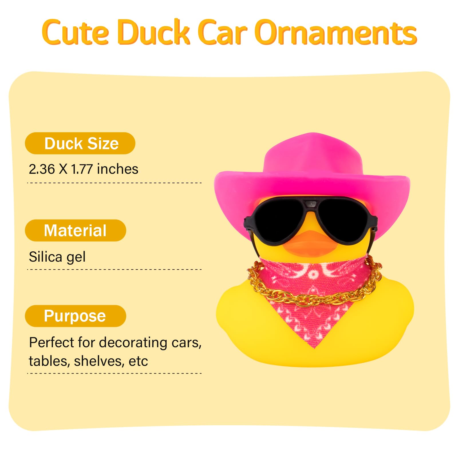 wonuu Car Dashboard Decoration Rubber Duck with Cowboy Hat, Sunglasses & Scarf, 6 cm x 4.5 cm, Pink