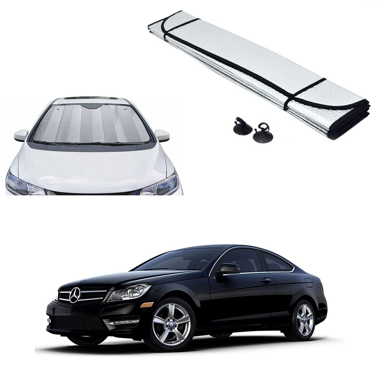 Olmeo Car Front Windshield Foldable Sunshade 126cm x 60cm Silver for Mercedes Benz C250
