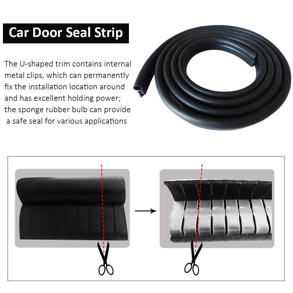 Vuaohiy Automotive Weather Stripping Door Seal, 50 Ft Car Door Rubber Seal Strip Trim Seal Gasket With Side Bulb For Cars Trucks