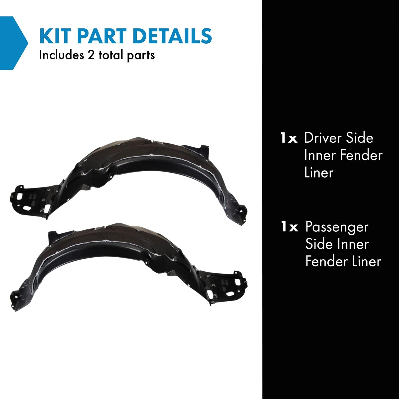 Trq Inner Fender Liner Set Compatible With 2015-2017 Acura Tlx Ac1248136 Ac1249136