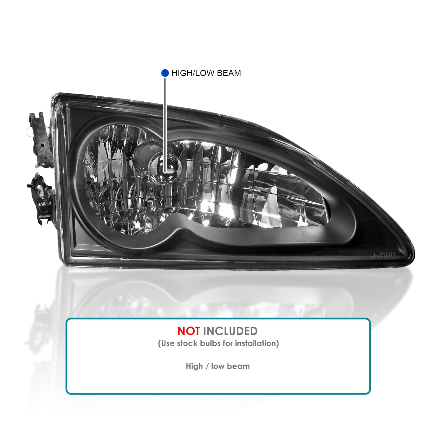 SPEC-D Tuning Headlights + Corner Lights for 1994-1998 Ford Mustang, Black Housing Clear Lens, Model 2LCLH-MST94JM-RS