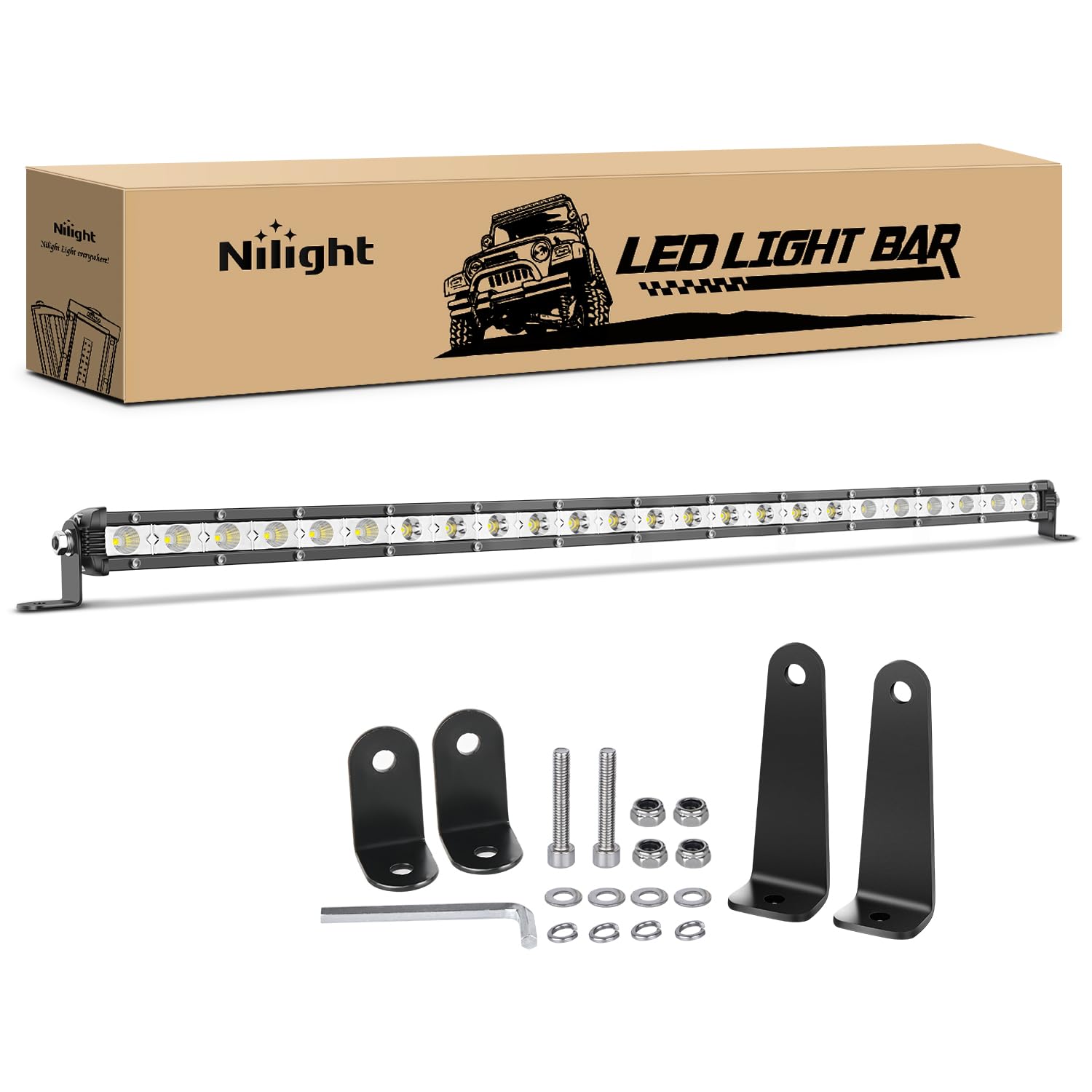 Nilight Single Row Led Light Bar Ultra-Slim Spot Flood Combo Pod 25 Inch 72W Fog Light Driving Work Roof Bumper Lighting For Off