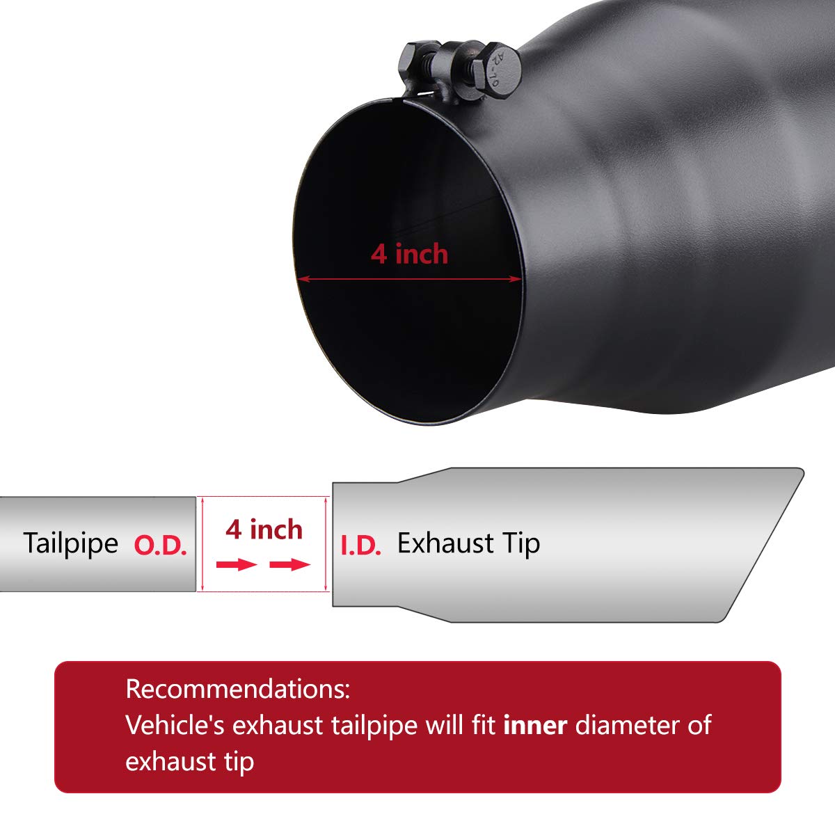 LCGP Diesel Exhaust Tip, 4"x6" Outlet, 15" Long, Rolled Angle Cut, Black Powder Coated, 201 Stainless Steel, Model SH406015RACBK