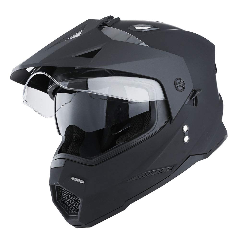 1Storm Dual Sport Motorcycle Motocross Off Road Full Face Helmet Dual Visor Matt Black, Size Small
