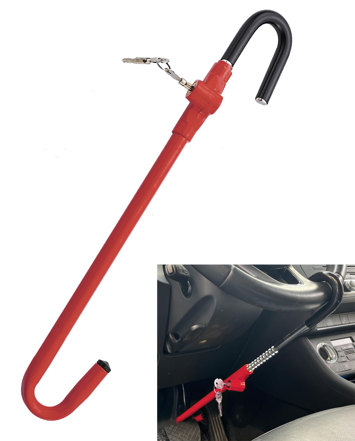 Steering Wheel Lock Anti-Theft Car Device, Dodomes Steering Wheel Pedal Brake Lock Retractable Hook Car Security Products Univer