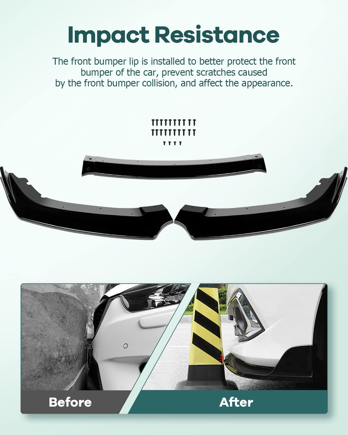 SCITOO Front Bumper Lip Kit for 2016-2020 Honda Civic, Black Polypropylene, 3PCS Spoiler Body Kit, Model 161094
