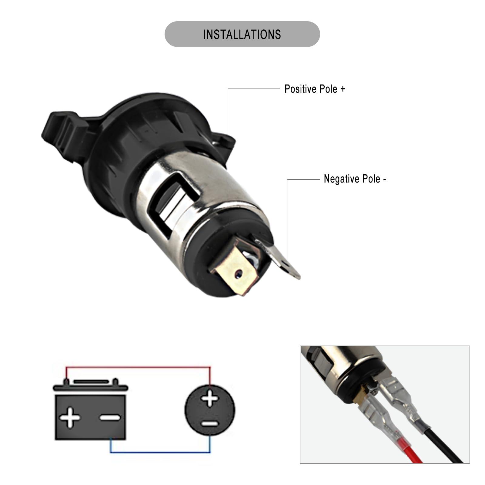 ZHSMS 12V Car Cigarette Lighter Socket, Waterproof Female Power Outlet, Model ZHSM-DYQCZ-MINI, 2 Pack