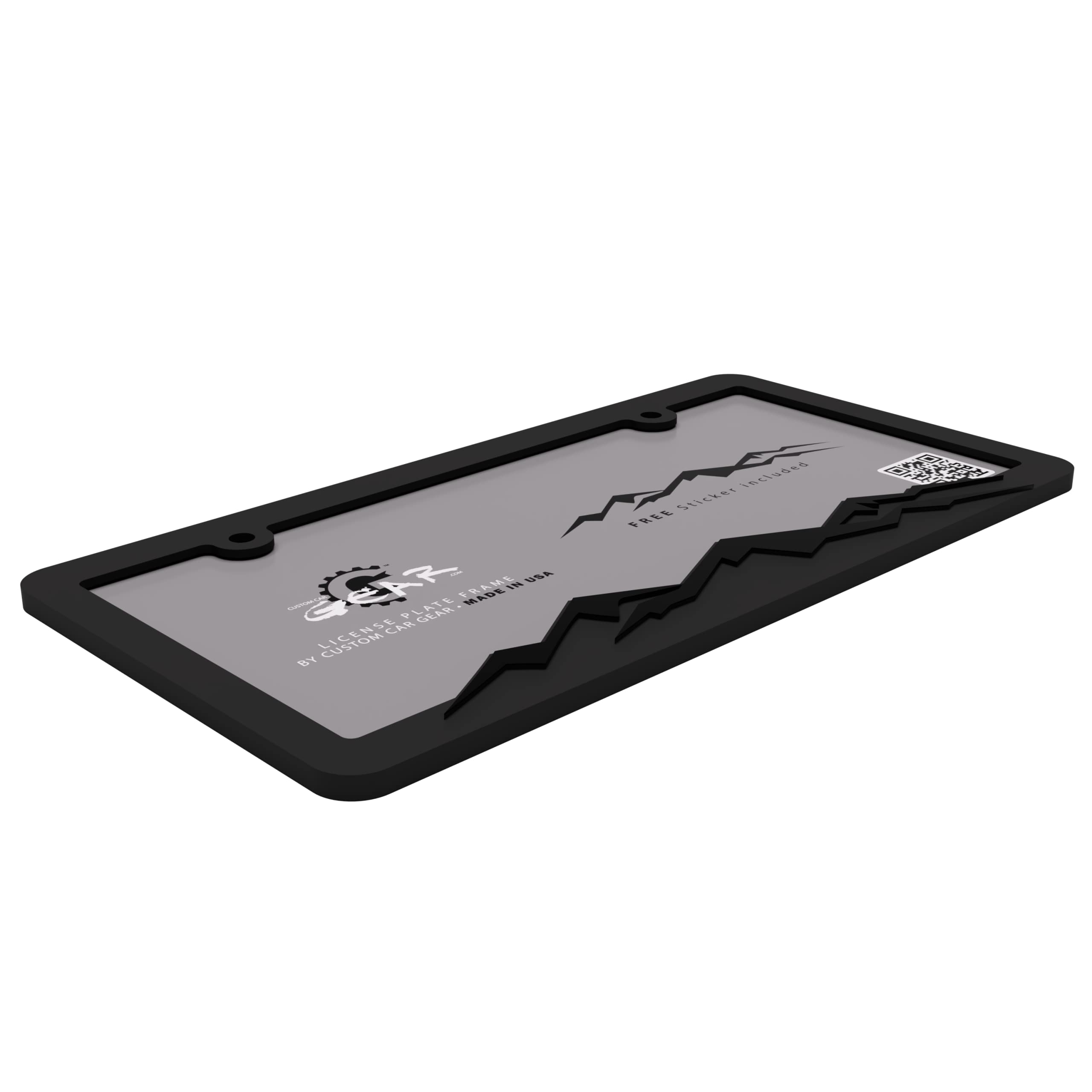 Custom Car Gear Mountain License Plate Frame Bracket - Blackout Edition, Black Plastic, Sleek Design