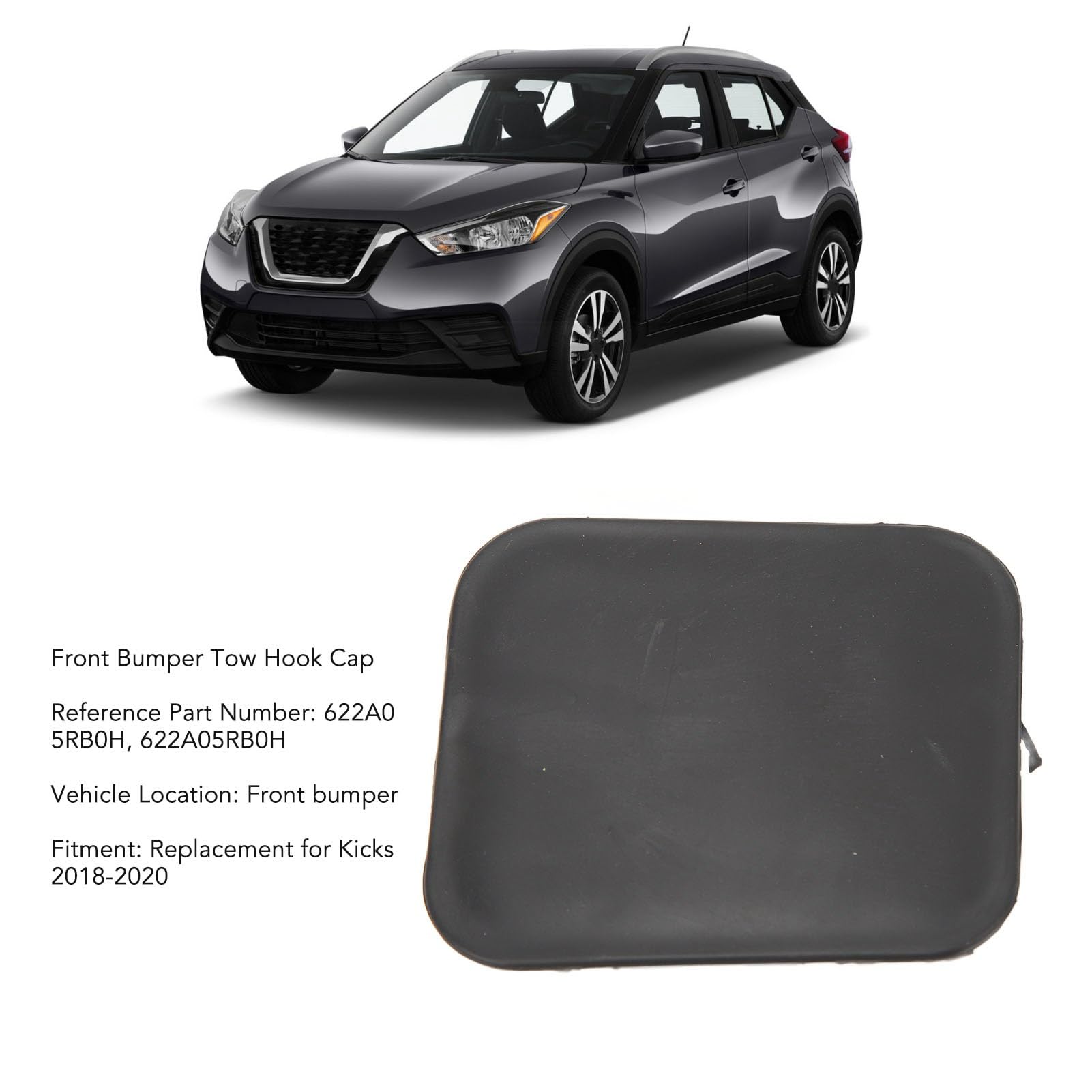 Akozon Towing Eye Hook Cover Replacement For Kicks 2018-2020 622A05Rb0H Front Bumper Tow Hook Cap