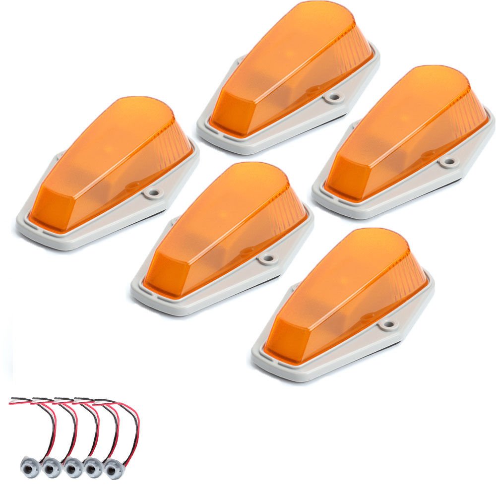 5 X Cab Marker Light, Amber Cover With Base Cab Roof Running Lights, Top Clearance Marker Lights Assembly For 1973-1997 Ford F-1