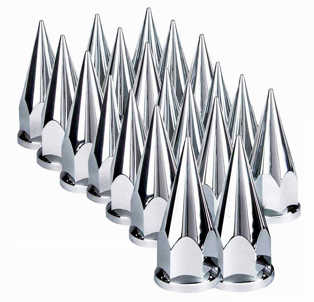 Torque 20 pcs Chrome Spike Screw-on Lug Nut Covers for Volvo, Peterbilt, Kenworth, Mack, Freightliner - Model TR10570, Plastic