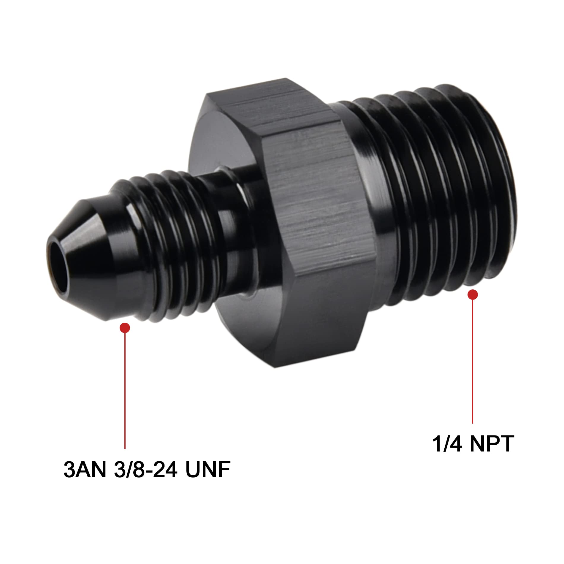 EVIL ENERGY 3AN Male Flare to 1/4'' NPT Pipe Fitting Adapter Aluminum Straight Black 4PCS