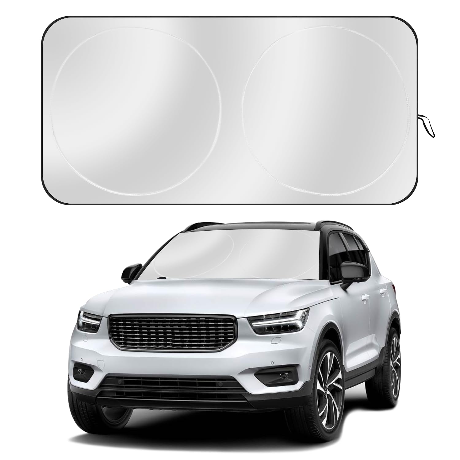Justtop Car Sun Shade Windshield - Foldable Sun Car Window Shield 210T Coated Silver Cloth Reflective Polyester Material Blocks 99% Uv Rays, Fits Most Windshields(X-Large 65.7 X 37.4In)