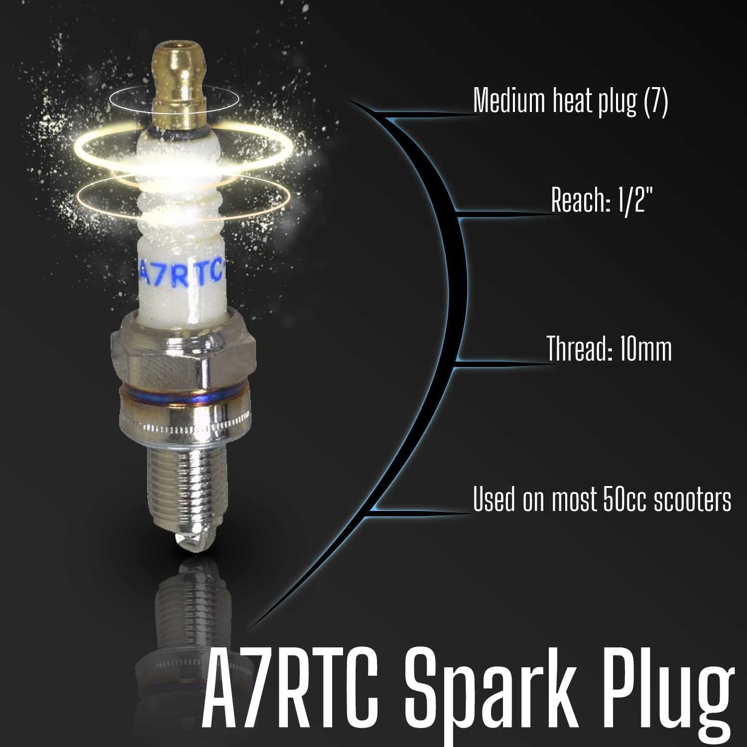 Alveytech A7Rtc Spark Plug - To Replace Ngk/Torch Plugs For Honda Coolster Taotao 4 Wheeler Atv, Quad, Moped Scooter, Go Kart, A