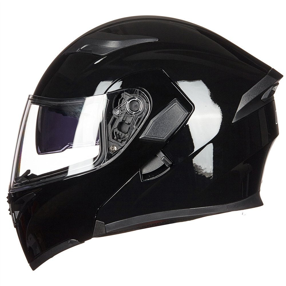 Ilm Motorcycle Dual Visor Flip Up Modular Full Face Helmet Dot 6 Colors Model 902 (M, Gloss Black)