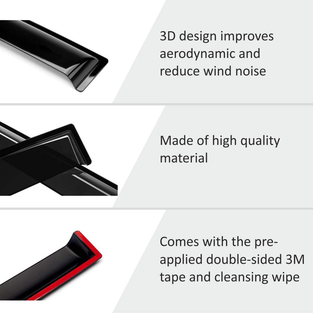 Voron Glass Tape-On Extra Durable Rain Guards For Trucks Ford F-150 2009-2014 Supercrew, Window Deflectors, Vent Window Visors,