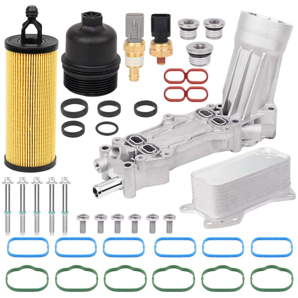 Aluminum Engine Oil Cooler And Oil Filter Housing Adapter Gaskets Sensor Fit For 2011-2016 Chrysler 200 300, Dodge Charger, Gran