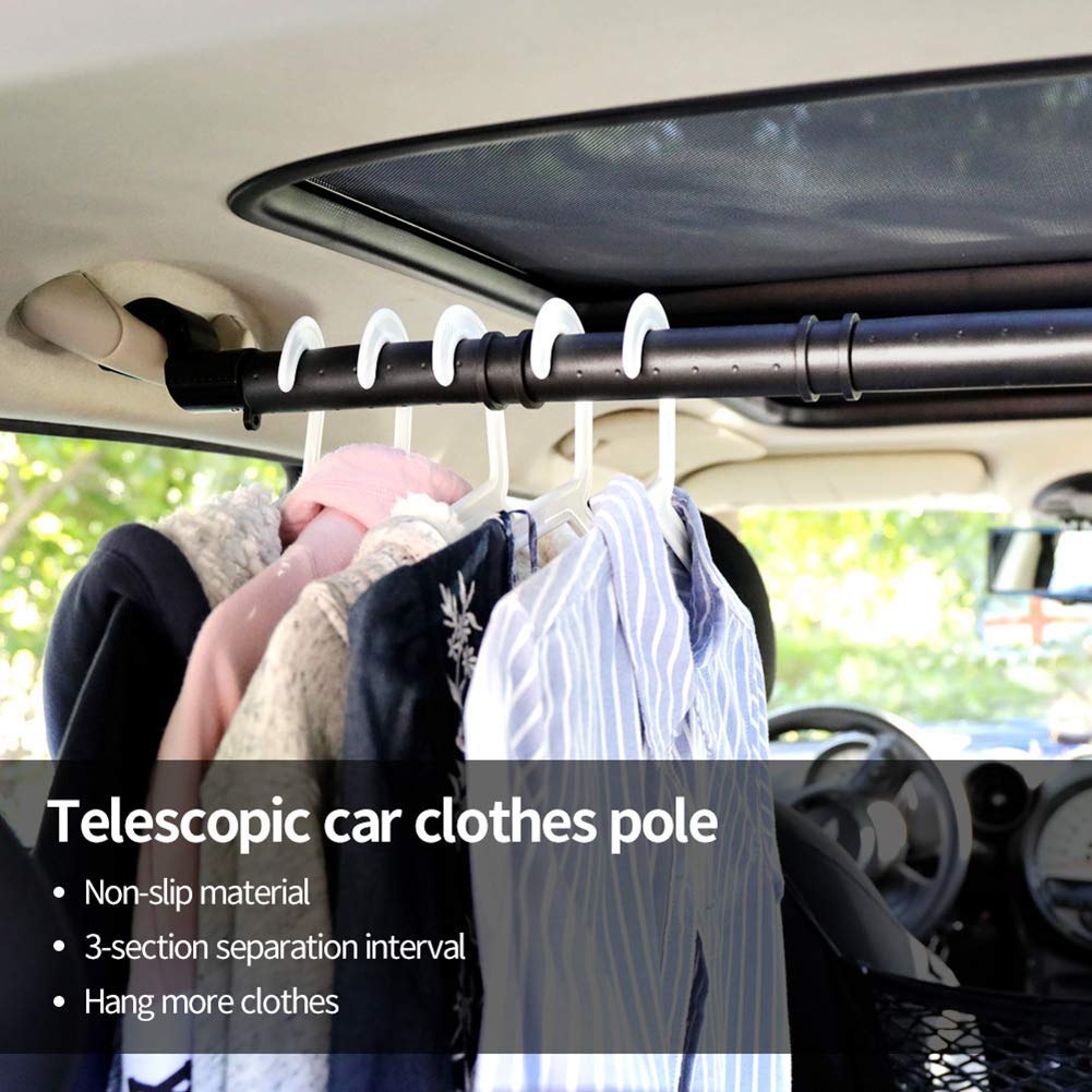 LITTLEMOLE Expandable Car Clothes Hanger Bar, Heavy Duty Metal, 34" to 57", Black, Model LM51