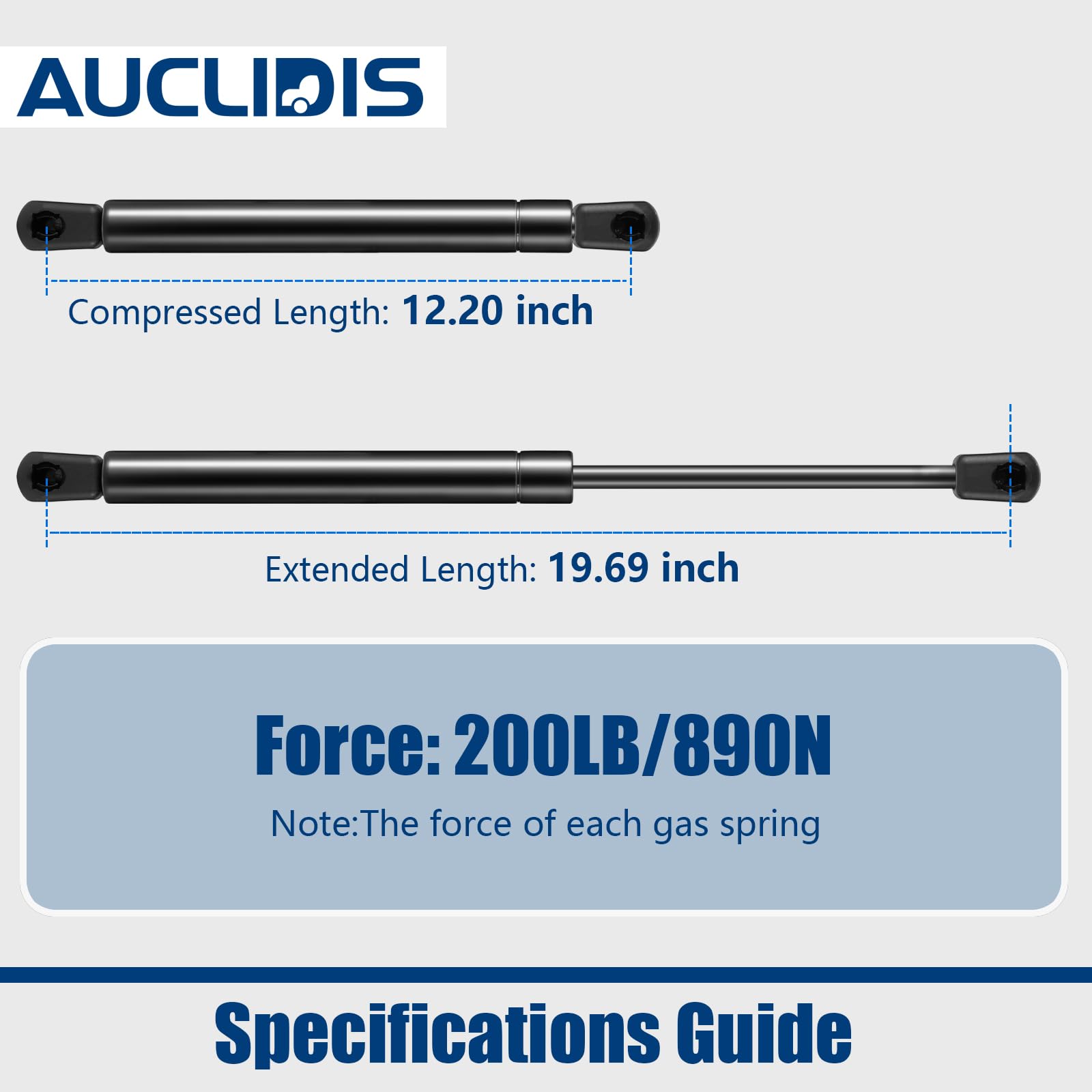 AUCLIDIS Gas Strut Lift Support for RV Murphy Bed, 20 Inch, 200lb/890N, Black, Set of 2, Model 087