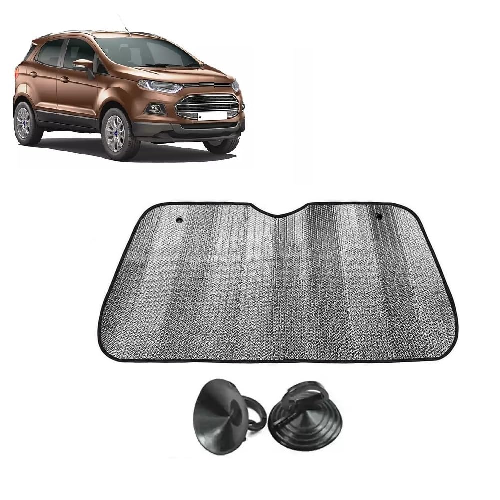 Car Windshield Sun Shade UV Rays Protector Silver Sunshade Solar Reflective Suitable for Ecosport [2013 to 2017]