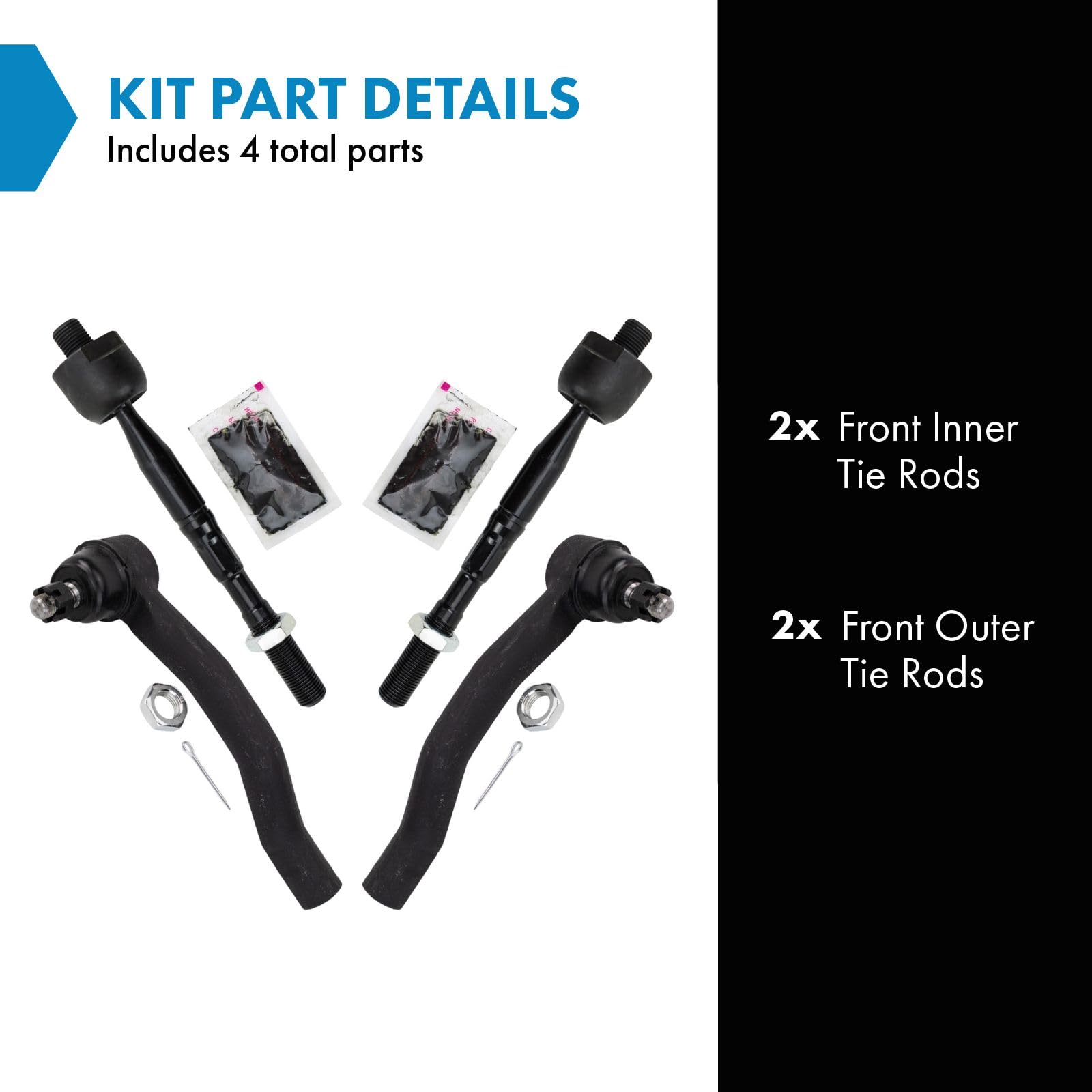 Trq Front Inner And Outer Tie Rod Set Compatible With 2021 Lexus Es250 2019-2021 Es300H Es350 2019-2022 Toyota Avalon 2018-2022