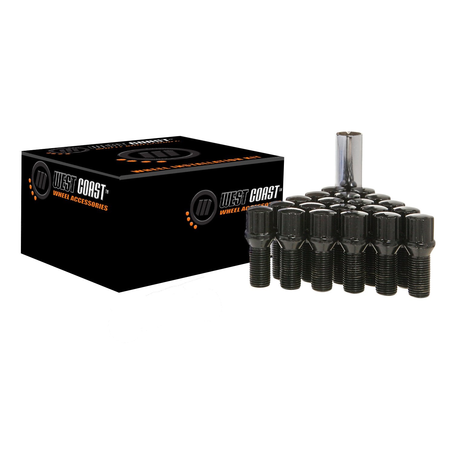 West Coast Wheel Accessories 14X1.5 Conical Spline Lug Bolt 27Mm 5 Lug Install Kit Black