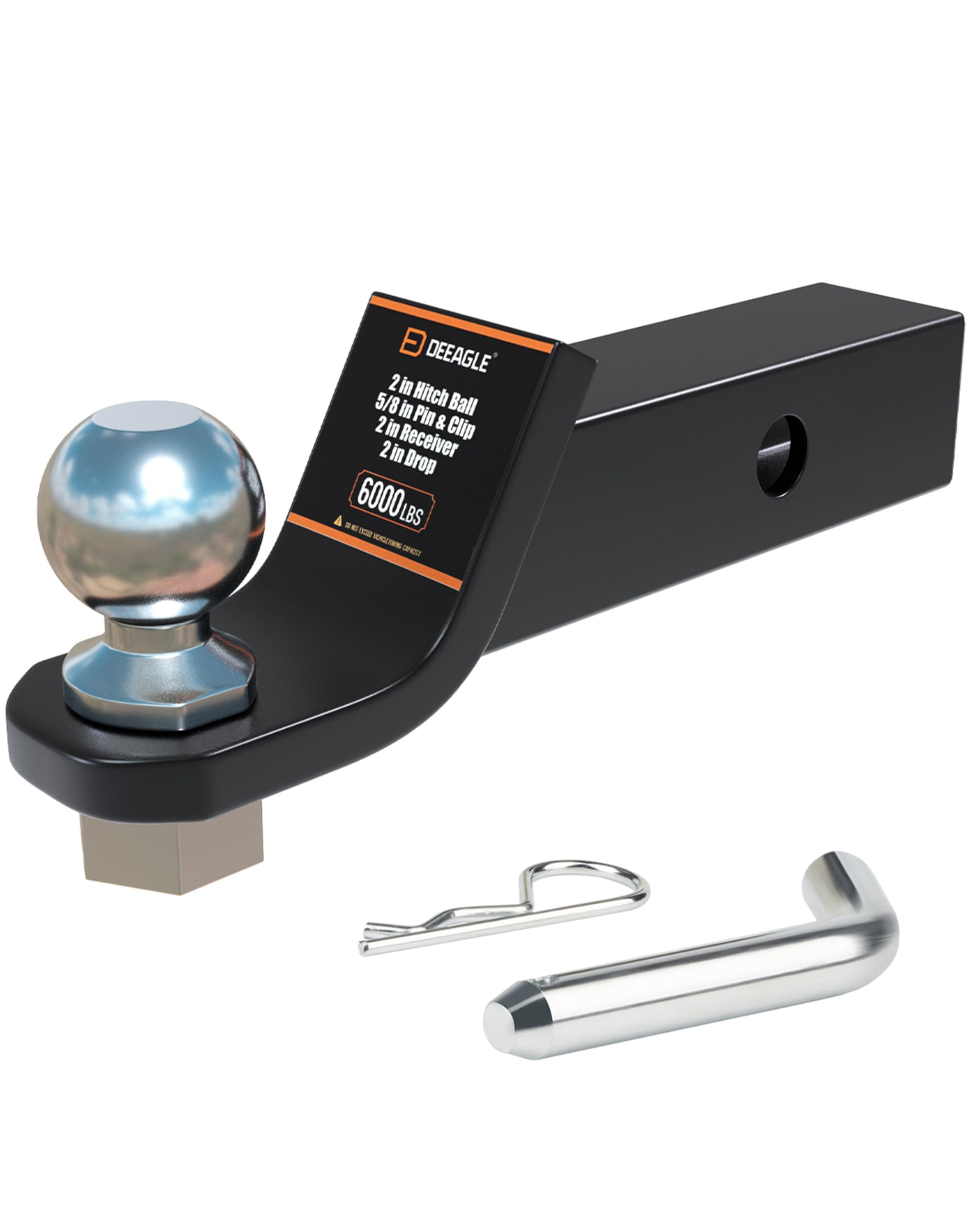 DEEAGLE 2 inch Ball Hitch with Pin, Heavy Duty Steel Receiver Hitches, Trailer Ball Hitch Fits 2 inch Receiver, 6000lbs, 2 in Dr