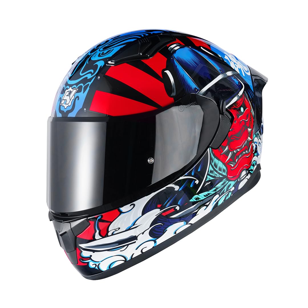 HAX Obsidian Full Face Dual Visor Adult Motorcycle Helmet for Motorbike Street Bike with Pinlock Ready DOT Approved Samurai Red