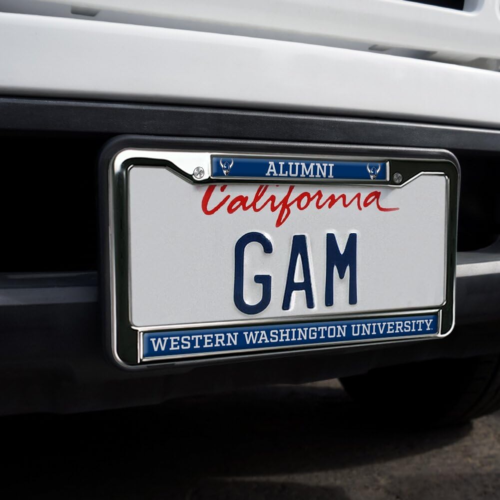 GRAPHICS & MORE Western Washington University Alumni Metal License Plate Frame - Full Size, Western Washington Vikings Color