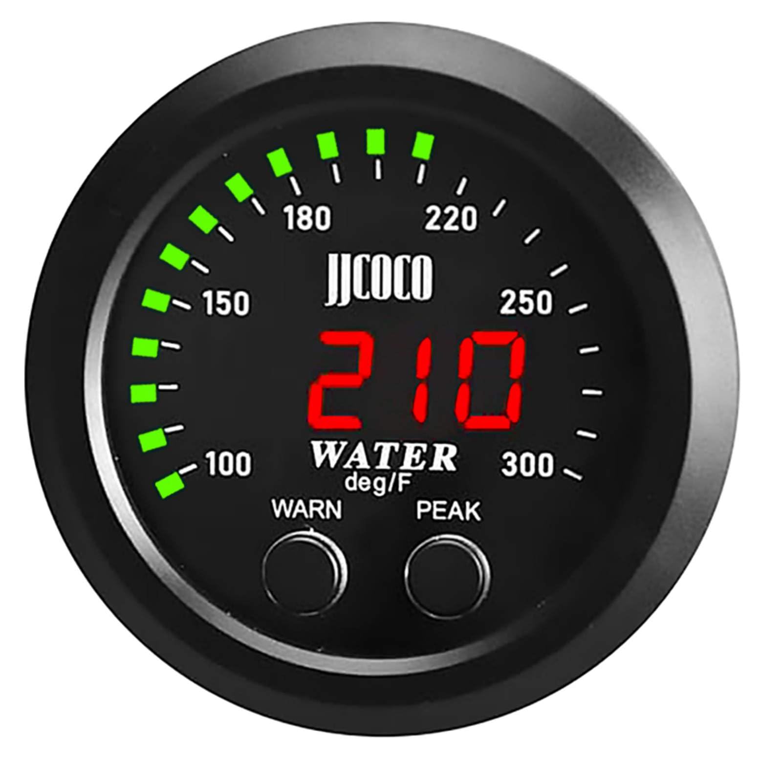 ZHSYMX Universal 52mm Water Temperature Gauge with Alarm and 1/8 Npt Sensor Car Digital Meter Red Display Green Ambient Light Te