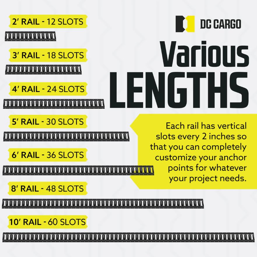 DC Cargo Mall E Track Tie Down Rail Kit, 10 Ft, Steel, 3-Pack, Powder-Coat Black, Secure Cargo Up to 2,000 lbs for Trailers & Vans