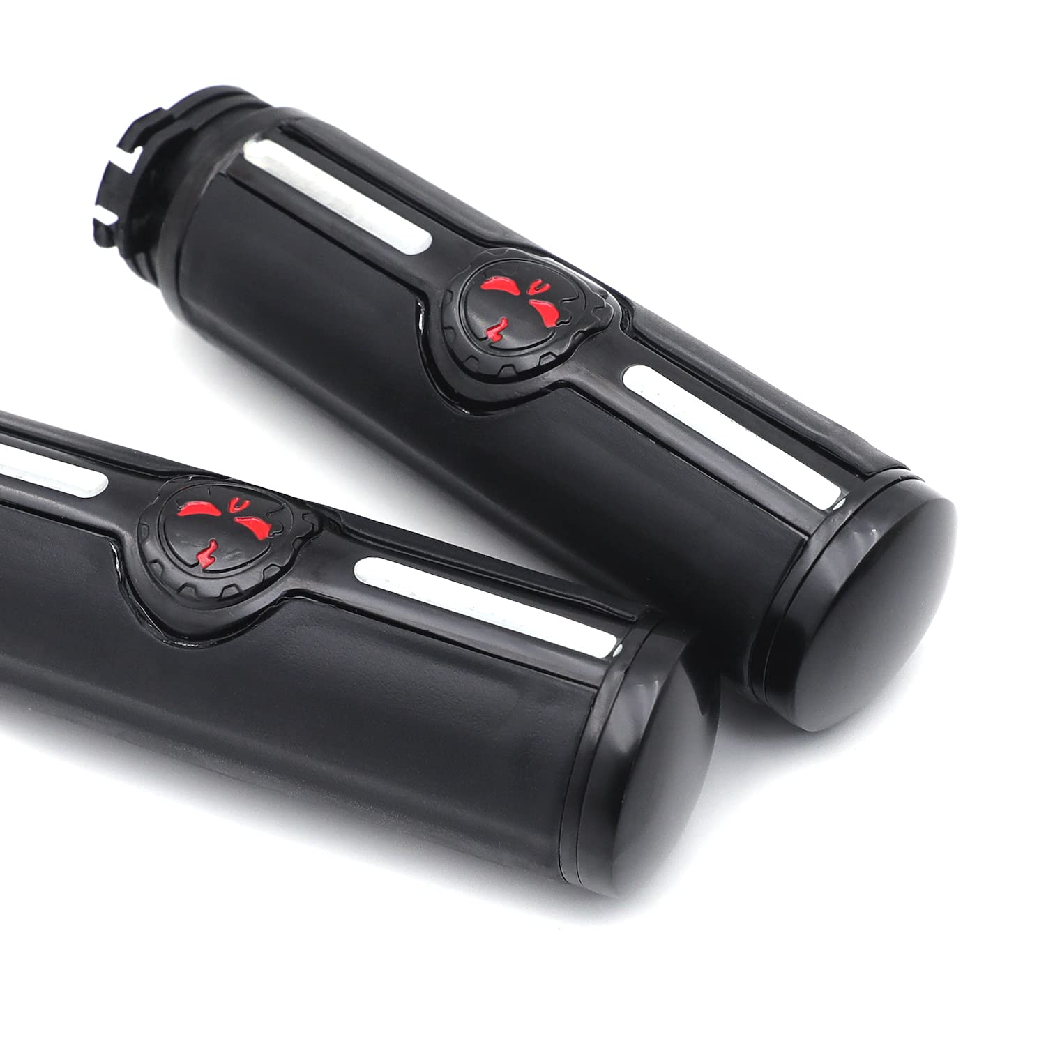 Httmt Mt291-020A- Black Handlebar Skull Groove Hand Grips Compatible With Harley 96-Later Vrsc, Xl, Xr, Dyna, Softail (Except Fl