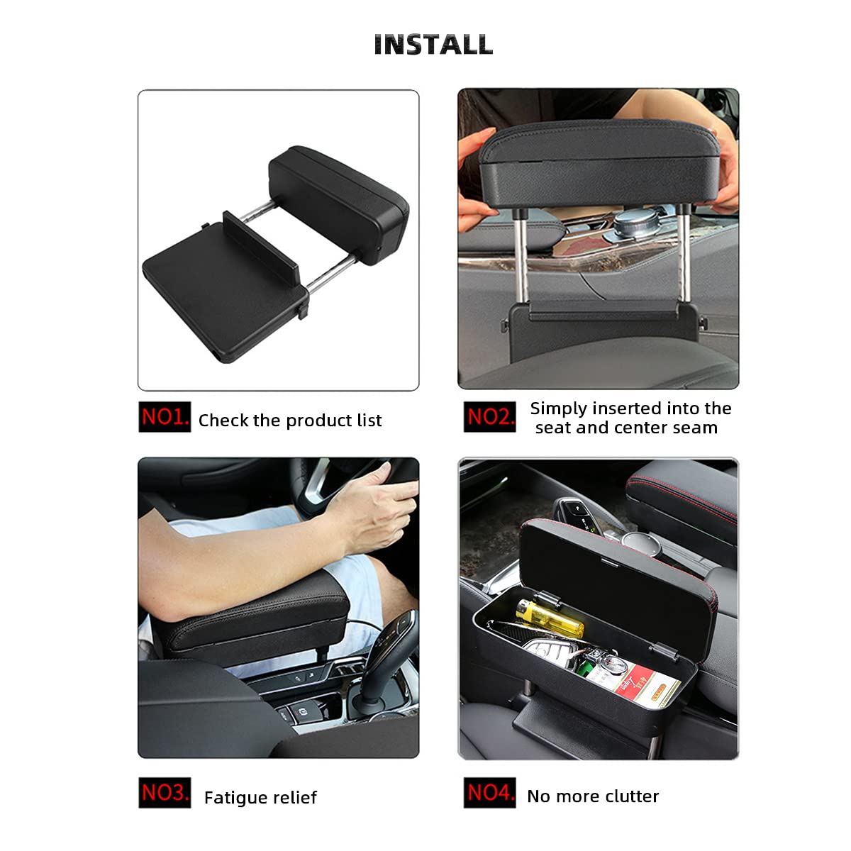 AOWIS Car Console Armrest Box Arm Rest Height Adjustable Comfort Elbow Pad Universal (Black)