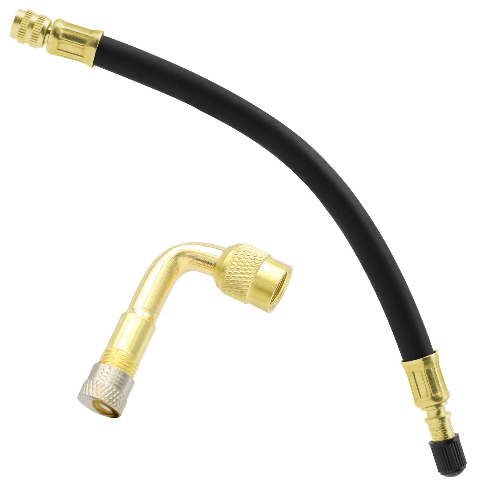 ZHSMS Tire Valve Extension, 8.25 Inch Flexible Valve Stem Extenders with 90 Degree Brass Schrader Tire Valve Extension Adaptor C