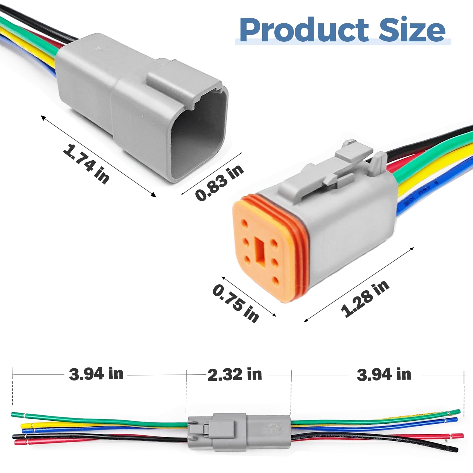 6 Kit Deutsch DT 6 pin Grey Male Female Wiring Harness Deutsch Pigtail 6 Wire Way Waterproof Automotive Electrical Connector 16